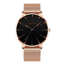 Reloj Masculino Geneva Malla Analogo Negro Dorado